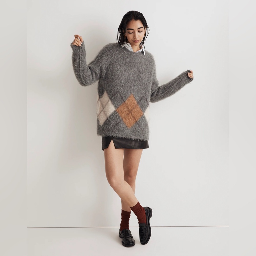 Madewell Brushed Argyle Crewneck Sweater